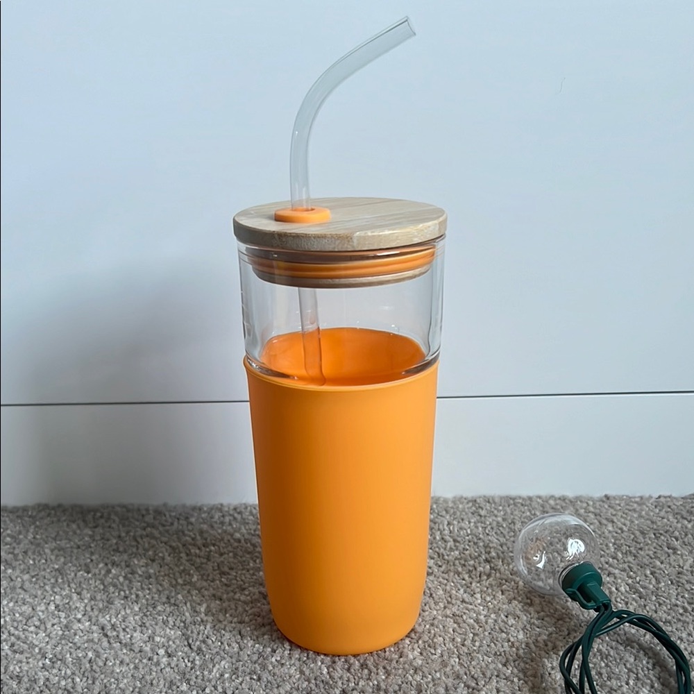 Orange Glass Tumbler + Bamboo Lid